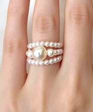 Pearl Stacker Rings onesize on stretchy elastic set of 3 weddings bridal