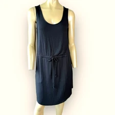 Soma Sleeveless T Shirt Tank Dress Stretchy Elastic Tie Waist Size M Black 