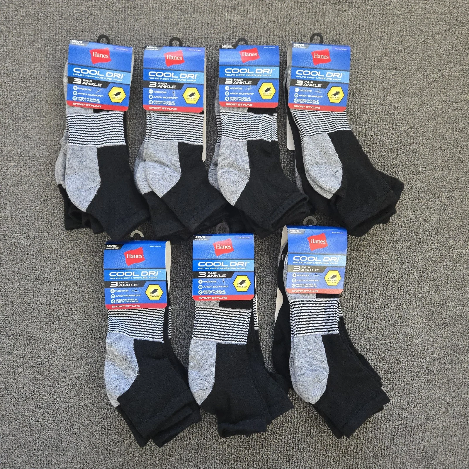Hanes Men's 21 PAIRS Cool Dri Ankle Socks BLACK 6-12 Shoe Size
