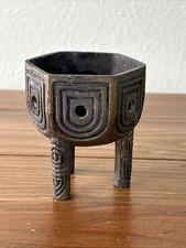 Vintage Etched Brass Three Leg Censer Incense Burner Pot 3" By 2”