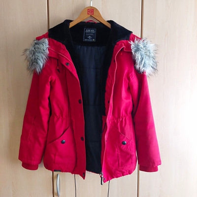 Blind Date Damen Parka Jacke rot Kapuze Kunstfell, Reißverschluss Gr. M