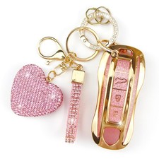 YIKECASE Key Fob Cover with Diamond Compatible Porsche 3 Buttons, Pink