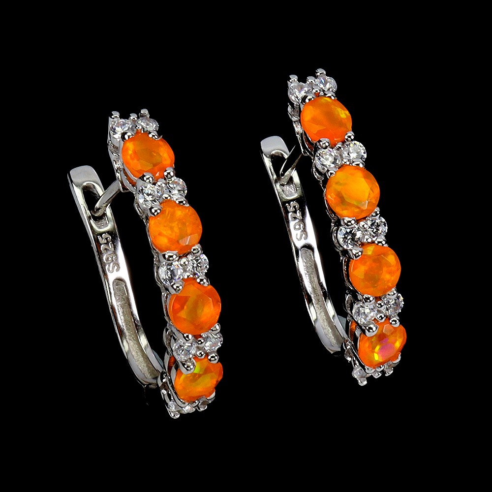 925 Sterling Silver Earrings Round Orange Opal 3.5mm Natural Gemstone Jewelry