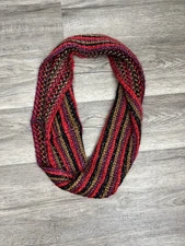 Coldwater Creek Stripe Multicolor Knit Infinity Circle Scarf Red Purple Tan