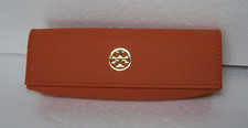 New TORY BURCH Eyeglass Magnetic Snap Case Gold Logo Orange Saffiano Designer