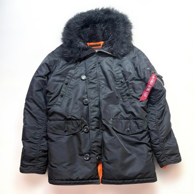 Alpha Industries N-3B Parka Jacket Black Removable Fur Hood Mens
