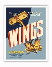 Wings - An Epic of the Air - Starring Clara Bow - Vintage Film Movie Poster 1927