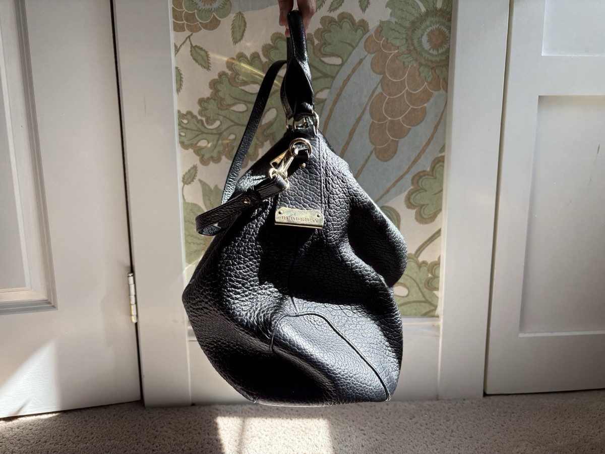 Pristine Burberry Black Pebbled Leather Large Ledbury Hobo Bag