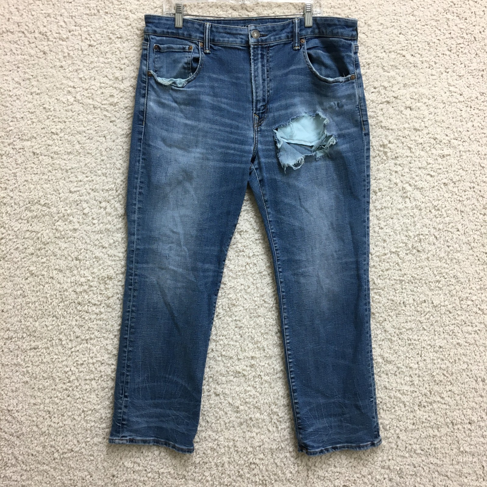 American Eagle Jeans 38x30 Mens Blue Original Bootcut Airflex Denim Distressed