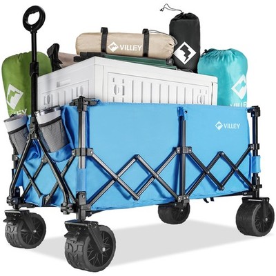 VILLEY Extended Collapsible Foldable Wagon with 330LBS Weight Capacity, Blue