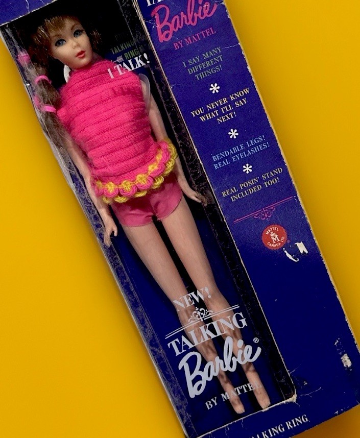 1968 Talking Barbie (mute) Mattel 1115 Rooted Eyelashes w