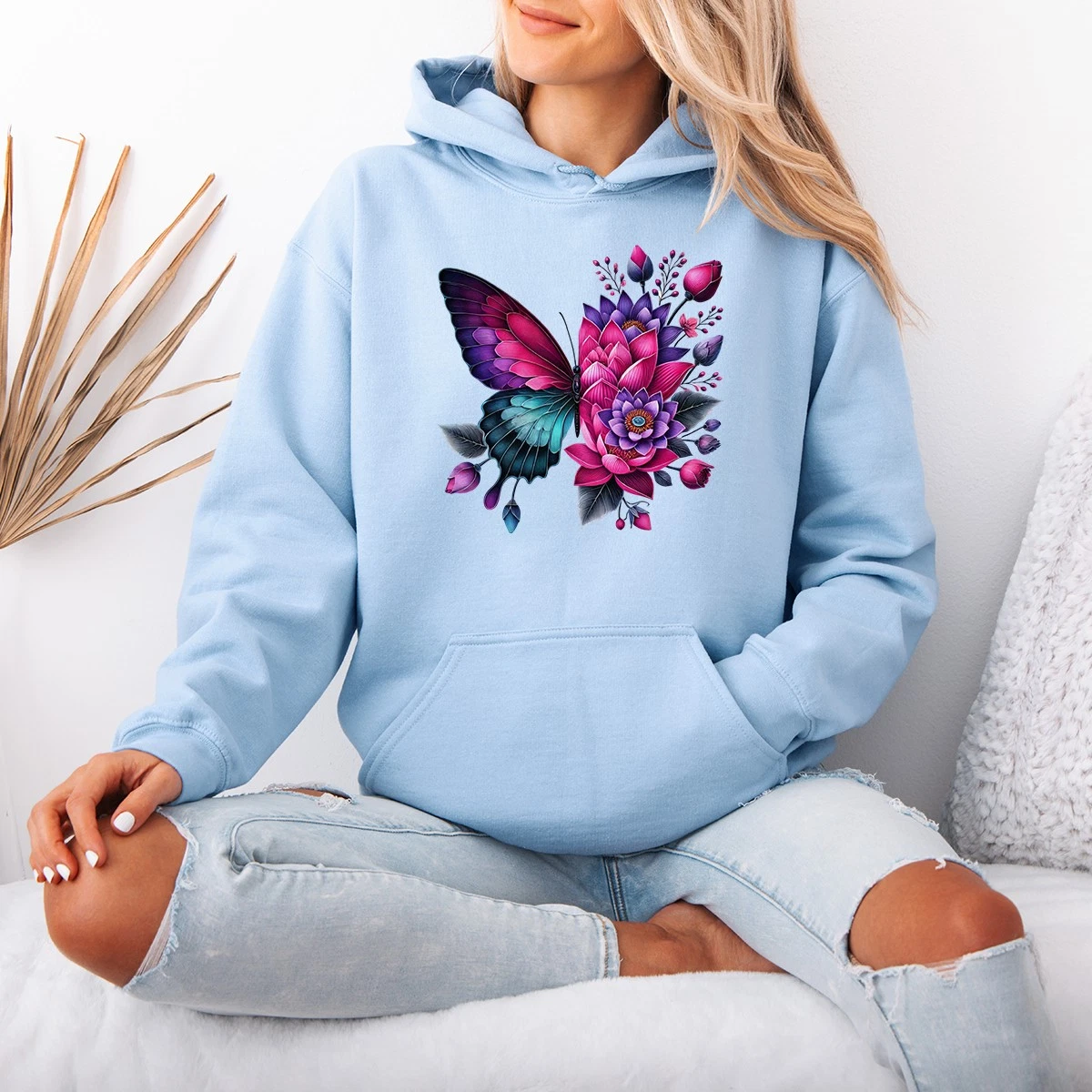 Floral Butterfly Bloom Womens Hoodie Floral Art Nature Gift For Her