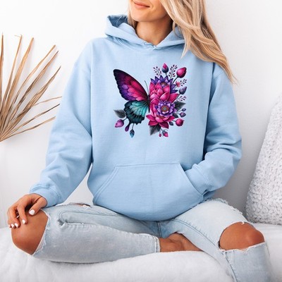 Floral Schmetterling Blüte Damen Hoodie Blumen Kunst Natur Geschenk für Sie