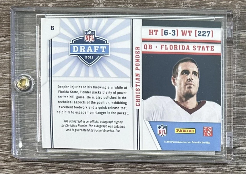2011 Panini Prestige #6 Christian Ponder NFL Draft AUTO - Image 2 of 2