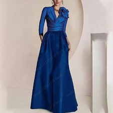 Custom Long Mother of the Bride Dress Satin V Neck Floor-Length A-Line Wedding