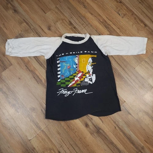 J Geils Band Freeze Frame Shirt Mens M Raglan P 1980s vintage concert t-shirt, vintage, single stitch, B+ condition