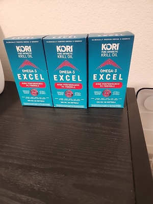 #ad Lot Of 3 NEW Kori Krill Oil 500mg Omega 3 Excel 80ct Brain Liver Support Exp3 27 $54.00