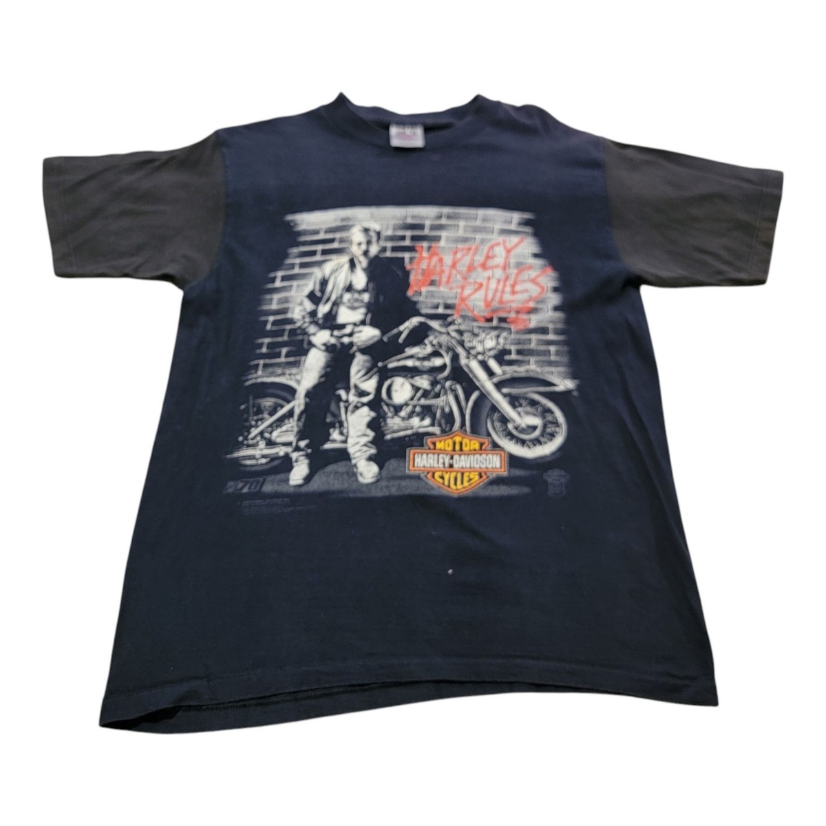 【90s】Harley Davidson big T-shirt old Vintage 1990 Harley Davidson T Shirt Mens Size XL Blue Black