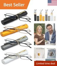 Blue Light Blocking Reading Glasses - Compact Slim Pocket Readers with Clip Case