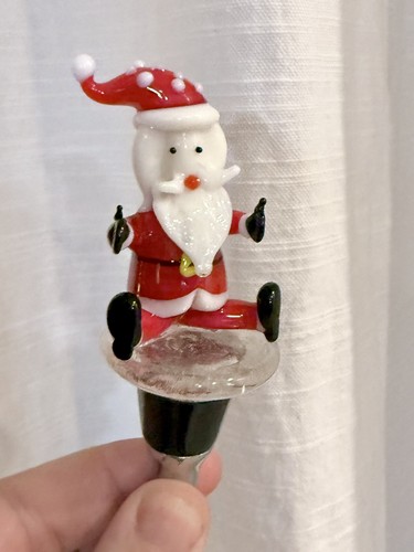 HandBlown Art Glass Thumb Up Santa Claus Wine Bottle Stopper 5in - Picture 6 of 12