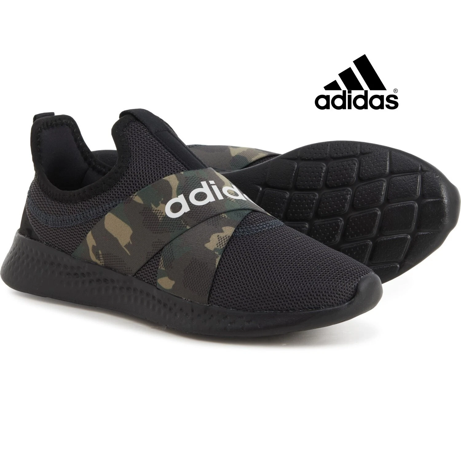 Scarpe da corsa Adidas nuove con scatola donna 7 5 nere mimetiche slip on logo slip on elasticizzate