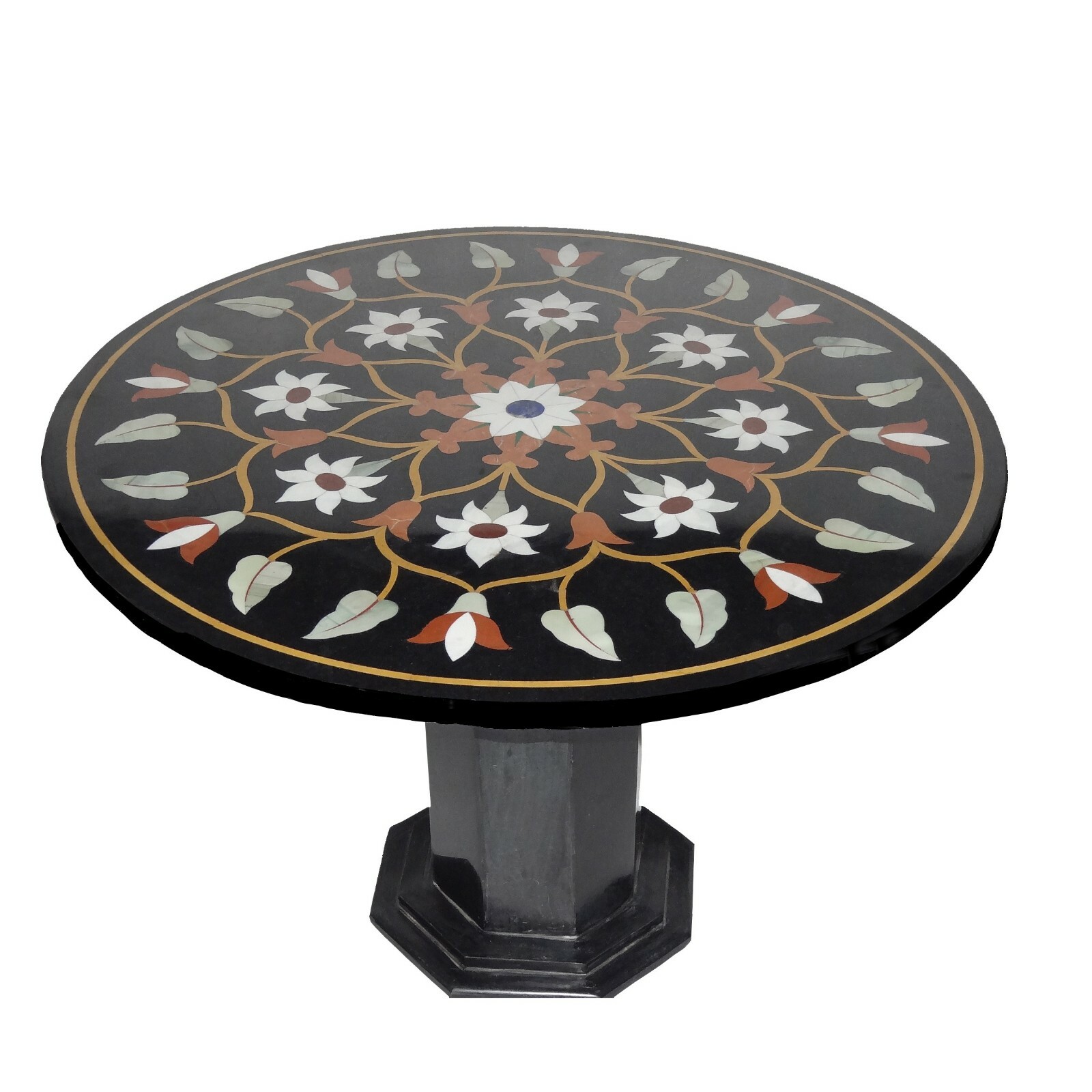 24-Inch Handmade Marble Table Top with Inlay Art and Matching Stand for Elegant Home Decor