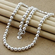 925 Sterling Silver Women 6mm Smooth Beads Ball Chain Necklace Jewelry Gift