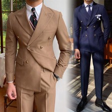 Mens Peak Lapel Blazer Coat Trousers Double-breasted Jacket Suits Formal Wedding