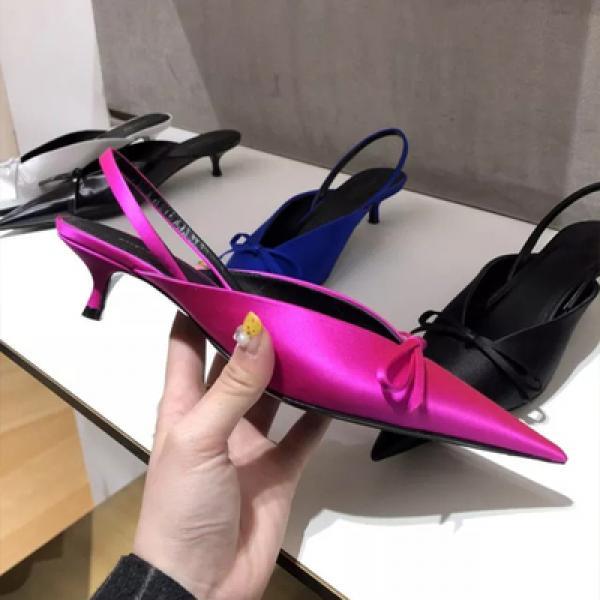 PANTOFOLA D’ORO Sandali slip on donna nodo a punta punta tacchi gattino pantofola raso pompa giornaliera