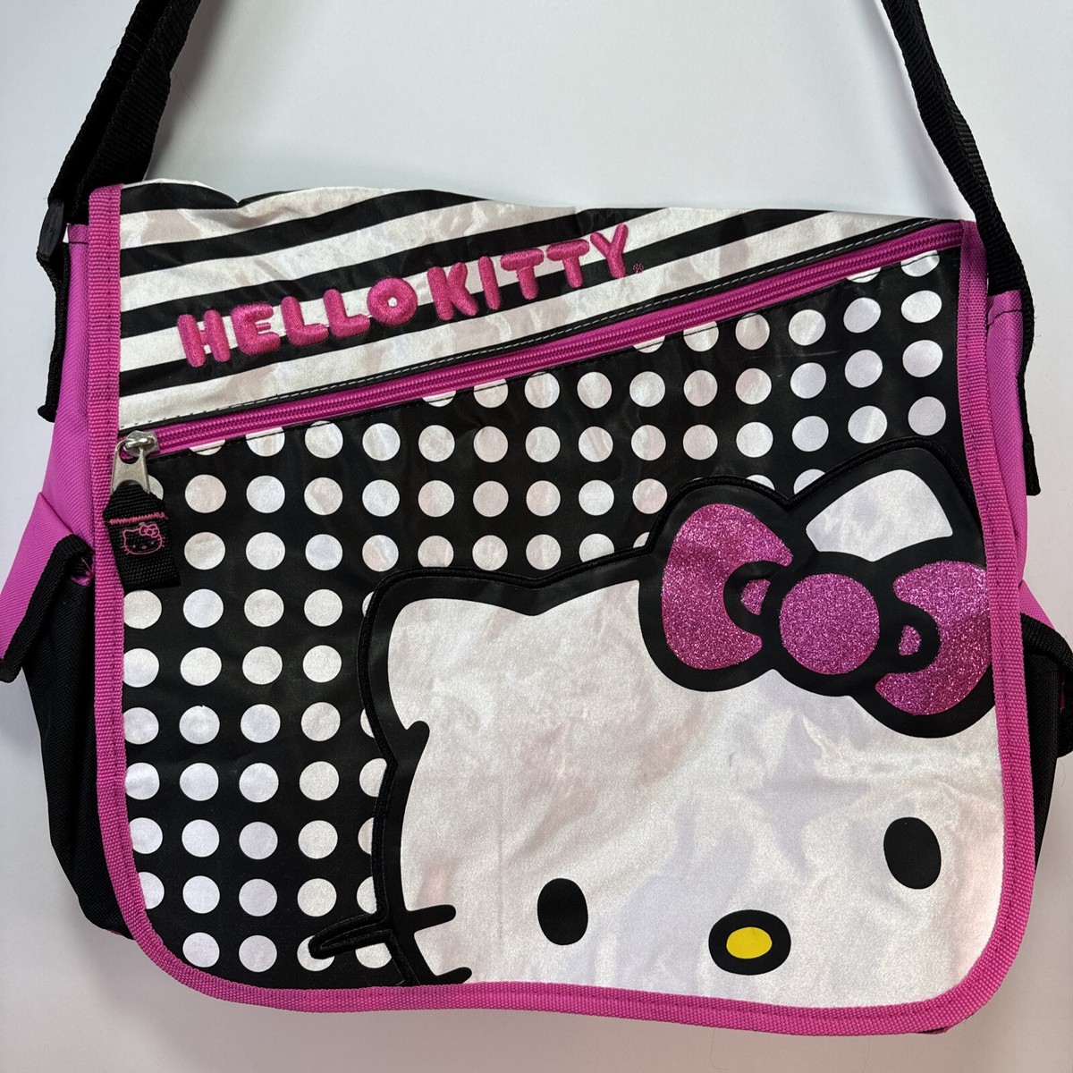 Sanrio 2013 Hello Kitty Pink Black Polka Dots Duffle Bag Amazon.com | Hello Kitty Duffle Bag, 16” Travel Sleepover  main image 2