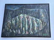 MID CENTURY PAINTING ABSTRACT MODERNISM EXPRESSIONISM EVOLUTION OF MAN LARGE