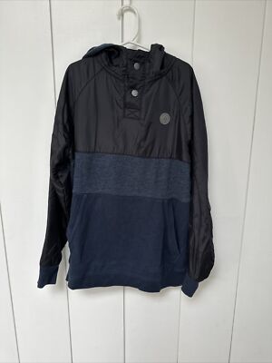 VOLCOM Boys Black & Blue Windbreaker Jacket Size Small 1/2 Button Up Hoodie