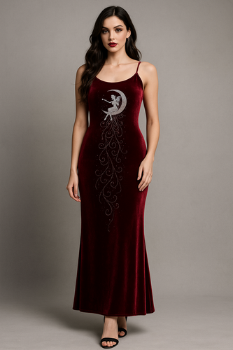 Maxi Vestido Sin Mangas Terciopelo Hada Mujeres S Granate Capricho Grunge Baile de graduación Vampiro De Colección