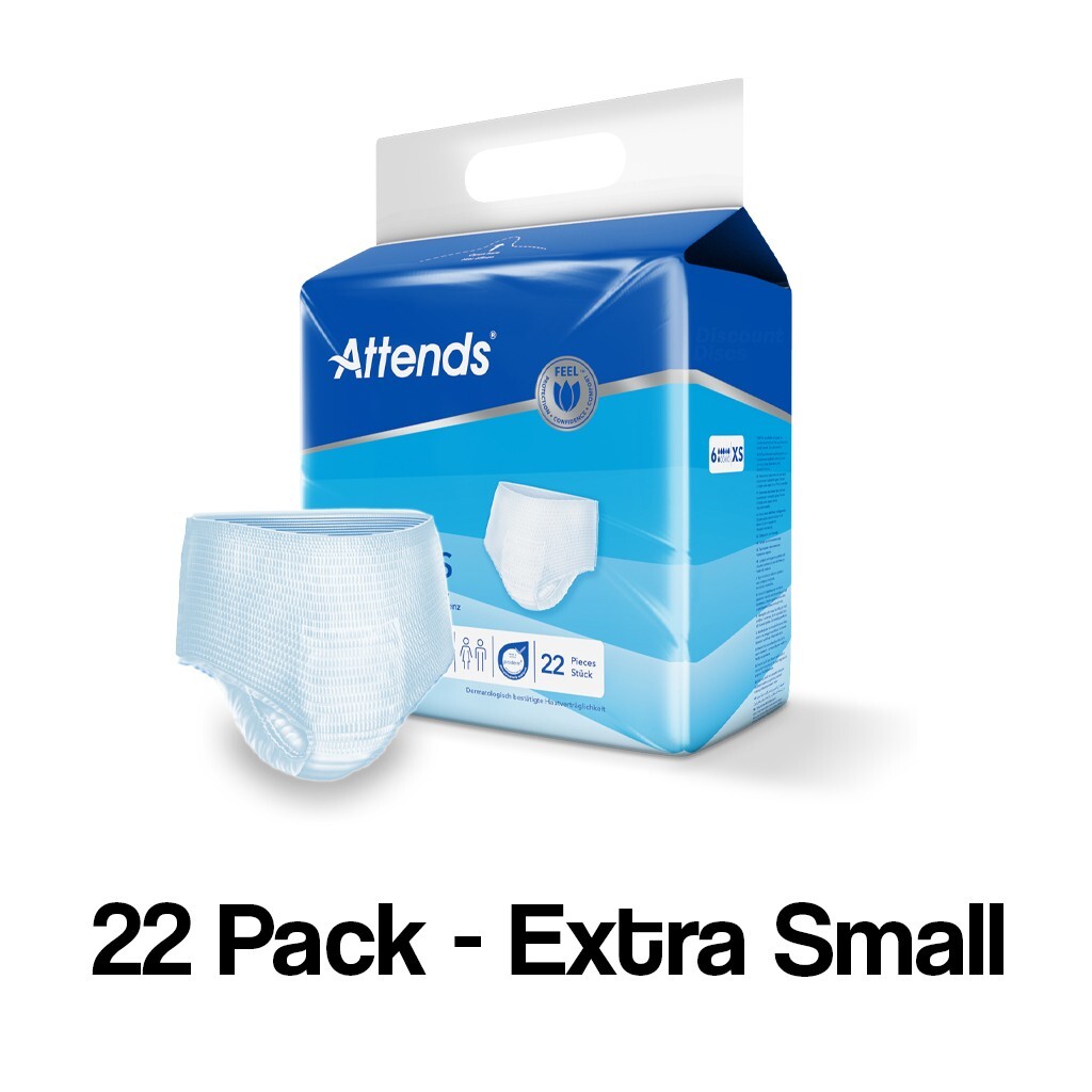 Adult Nappies Incontinence Pull up Pants ATTENDS 6XS EXTRA SMALL x 22