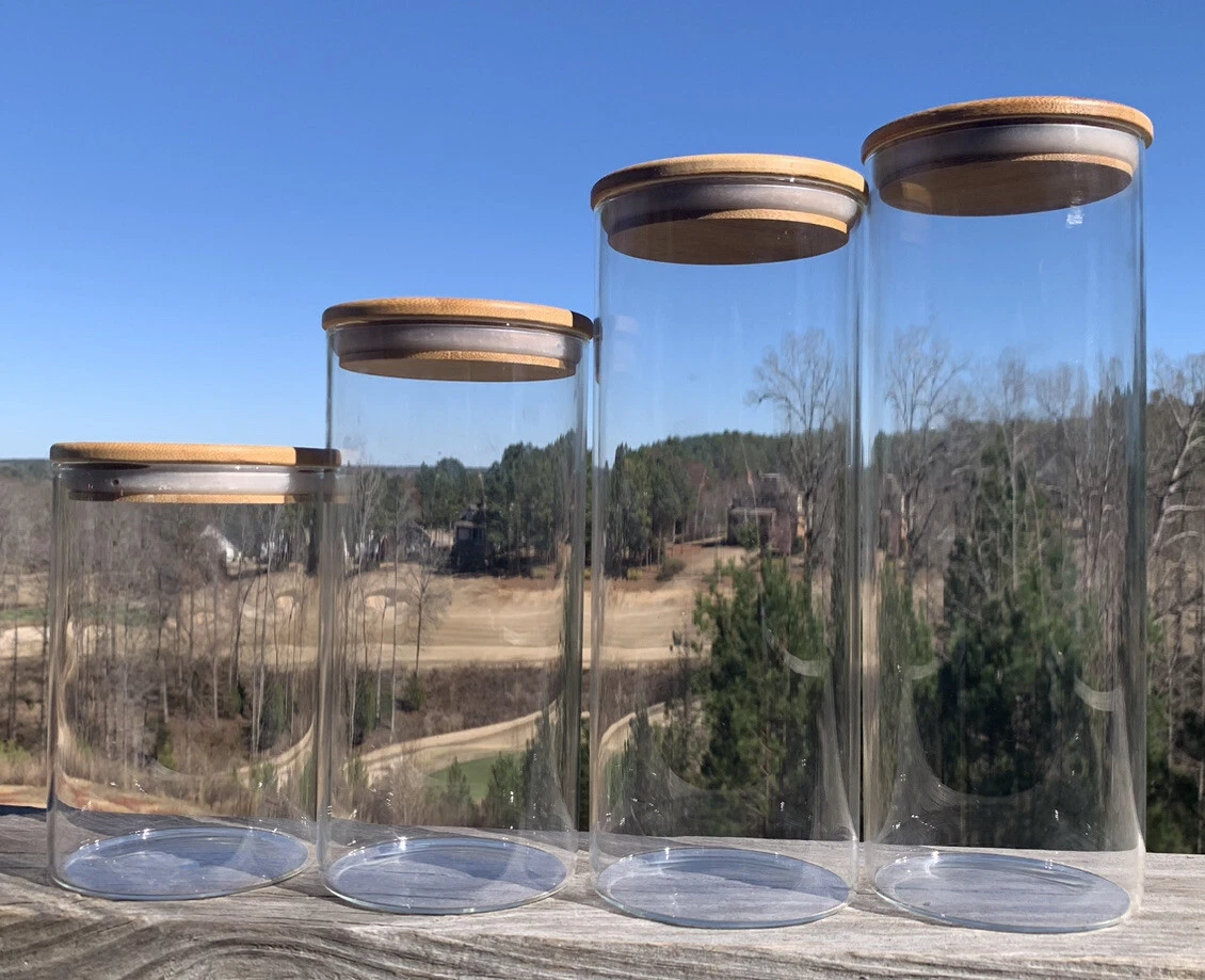 Canister Set of 4 Glass Kitchen Canisters with Airtight Bamboo Lid Storage
Opens in a new window or