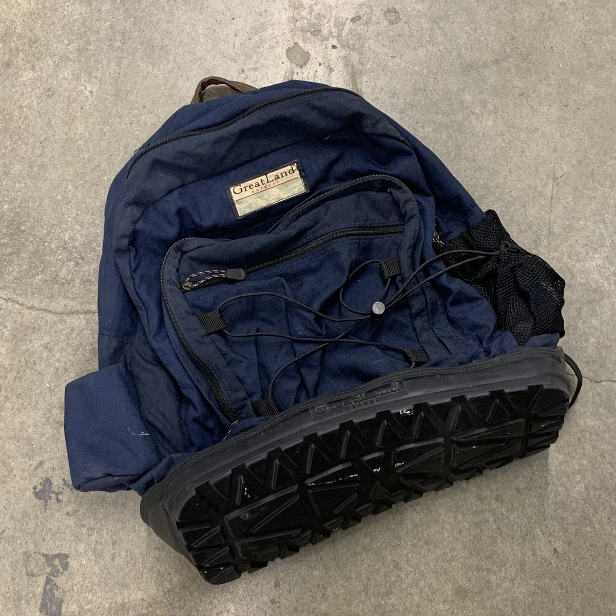 Vintage 90’s Great Land Outdoor Backpack Navy Blue Rubber Bottom Heavy Duty