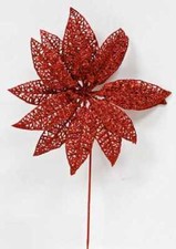 Bulk Pack of 12 Red Glittered Mesh Artificial Poinsettia 9" Picks