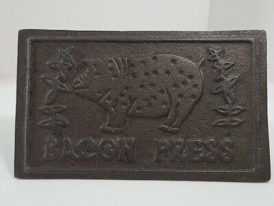 Cast Iron Pig and Flowers Bacon Press with Wooden Handle Decor farmhouse