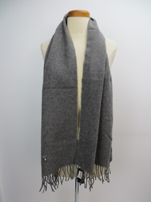 Ralph Lauren Scarf Gray Fringes Polo Logo New With Tags 12
