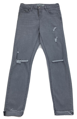 Topshop Moto Jamie Jeans Gray Crop Mid Rise Distressed Raw Hem Stretchy Size 28