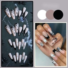 New Year Almond Nails Spider Silk Ghost Wearable Nail Tips, 24 Pieces, Gift