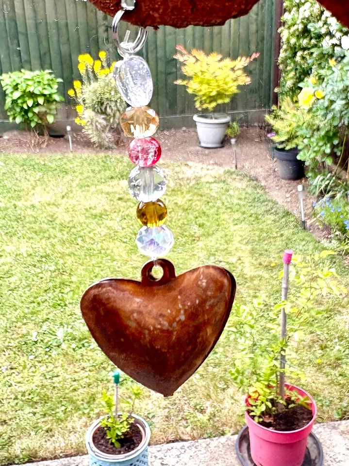 Robin Jardín Colgante Ornamento Metal - Cuentas de Vidrio - Robin Oxidado - Robin Memorial Foto 2 de 4