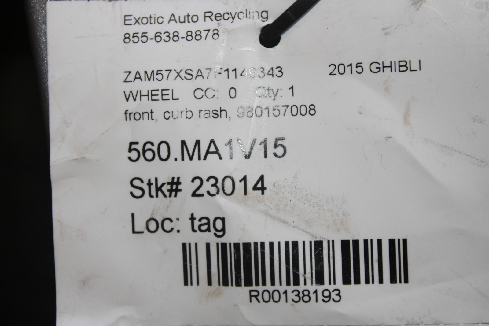 Maserati Ghibli, Quattroporte, Front Wheel, Curb Rash, Used, P/N 980157008