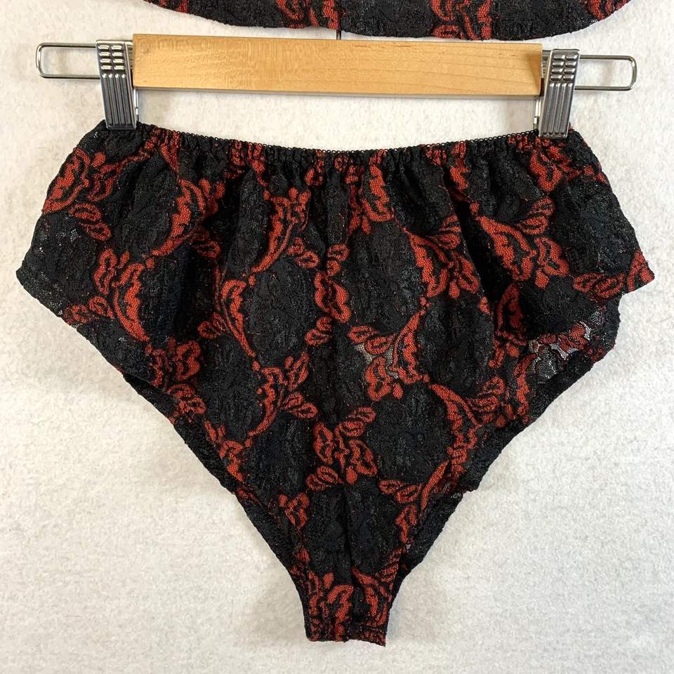 Conjunto de cami de encaje Burn Out vintage años 80 cintura alta negro rojo burlesque hecho en EE. UU. Foto 3 de 4