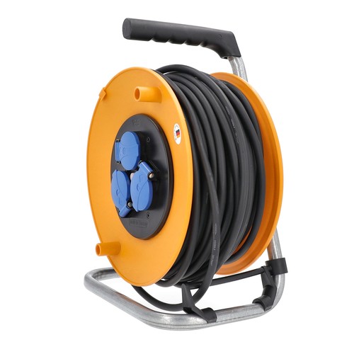 Enrouleur de câble 25 m Rallonge 3 prises de courant encastrées NF 230V/16A a... - Photo 3/3