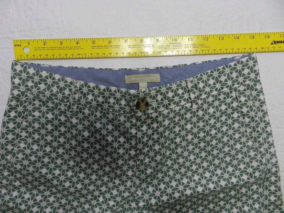 BANANA REPUBLIC Pantalones Cortos Mujer Talla 2 Verde Estampado Algodón NUEVO (cs52) Foto 4 de 4