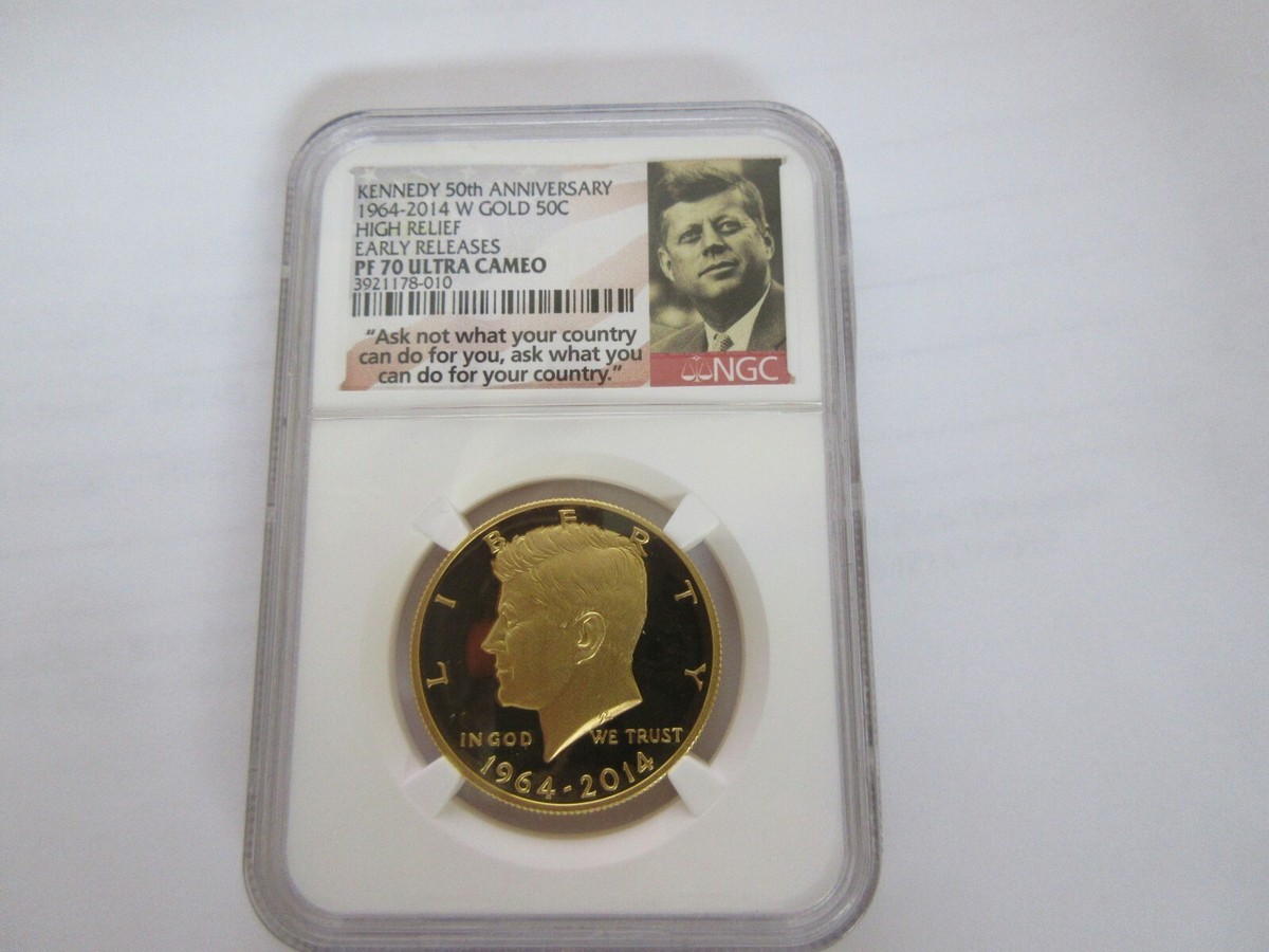 KENNEDY 50th Anniversary 1964-2014W Gold 50C High Relief Early