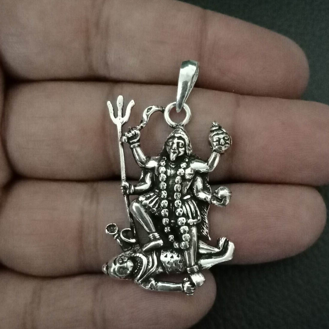 Kali on Shiva pendant, 925, Kaali, 925, kali wearing skull garland, Demons  head