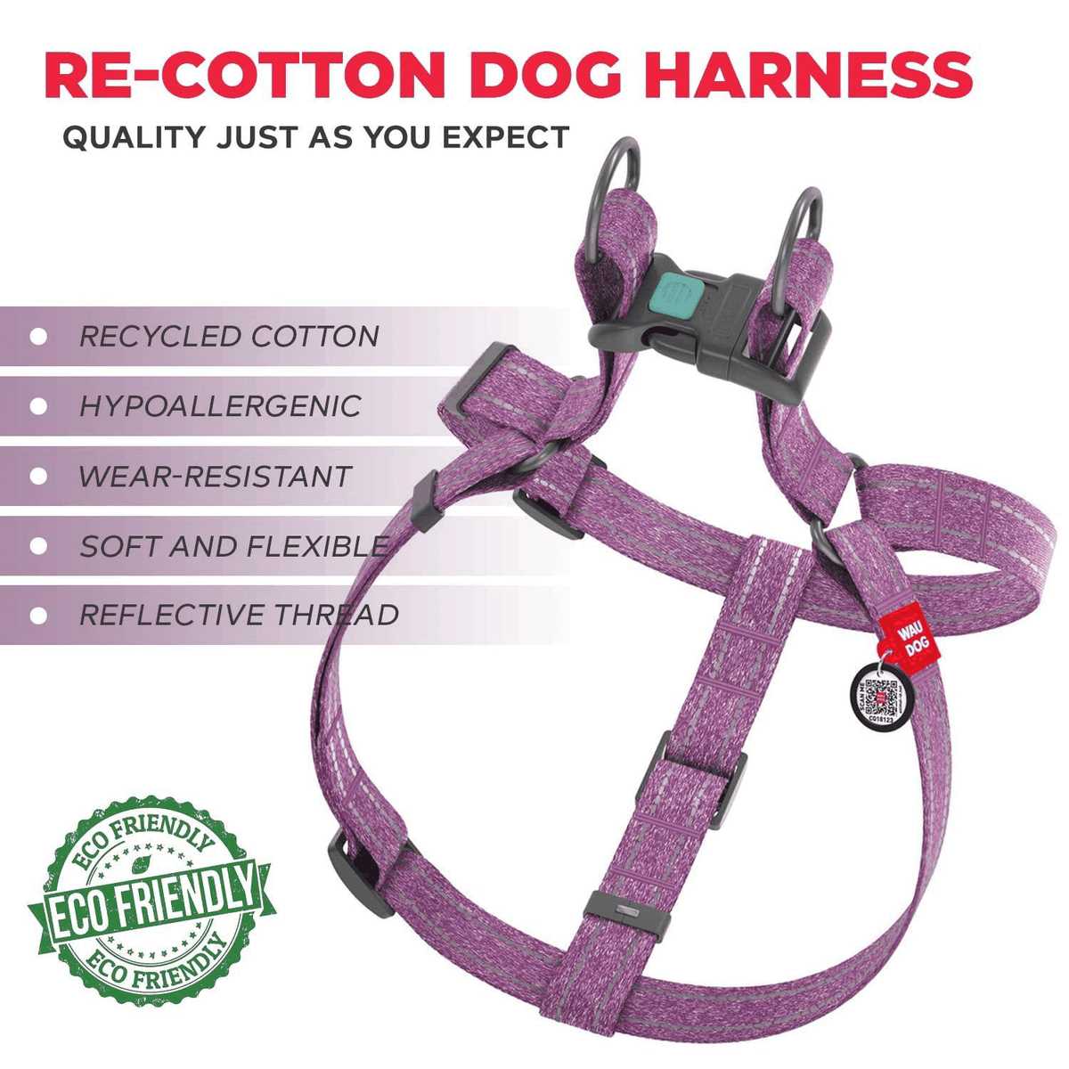 Purple Cotton Dog Harness Eco Friendly for Large Dogs L Size 2735