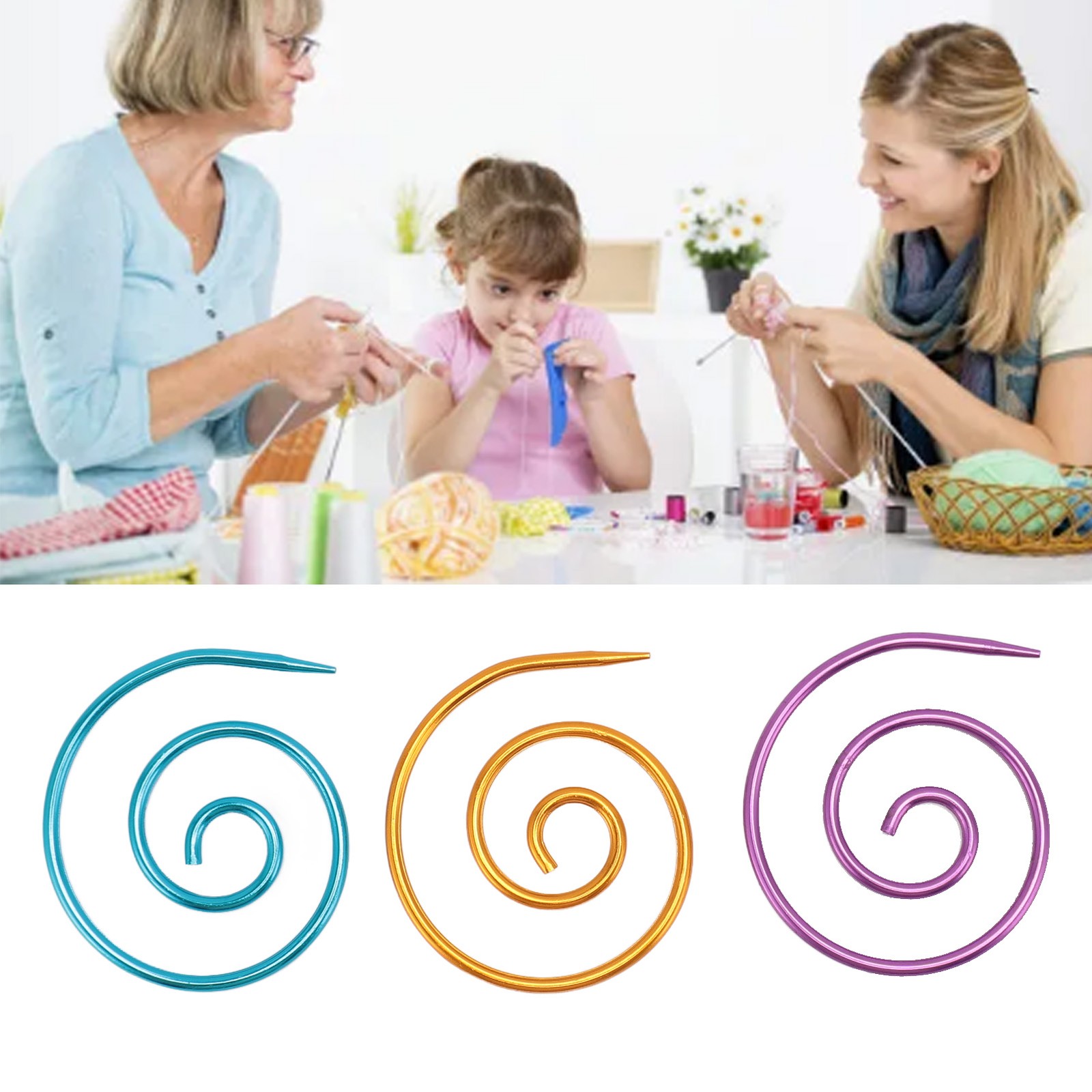 3pcs Metal Spiral Cable Needle Rustproof For Sweaters Rugs
